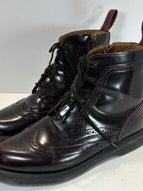 DR. MARTENS Delphine 8-Eye Brogue Boot Oxblood Maroon Red Brown Size 8 EUC